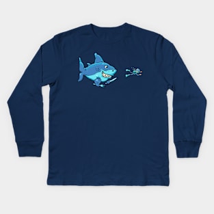 shark and diver Kids Long Sleeve T-Shirt